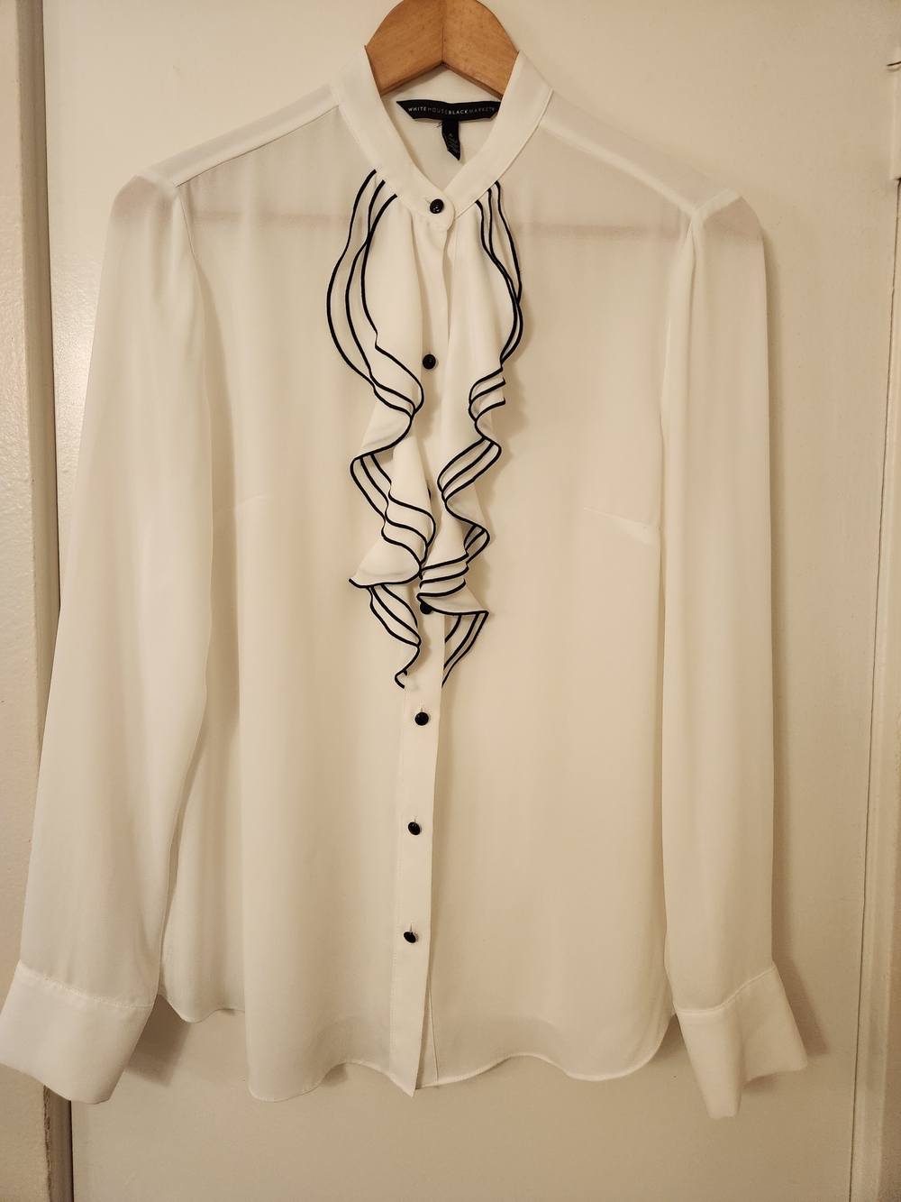 Whitehouse Black Market White Ruffled Button-Front Blouse - Picture 2 of 5